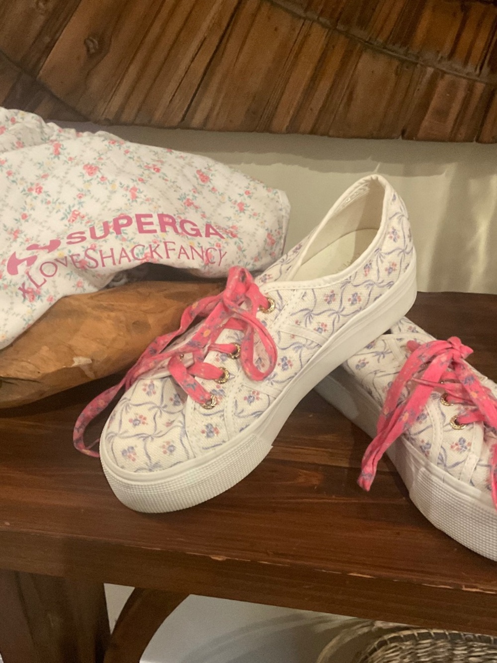 Love  Shack Fancy  x Superga  Women’s Floral Print Platform Sneakers, Size 7.5